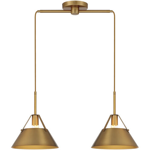Vintage 2 Light 29 inch Natural Brass Linear Chandelier Ceiling Light