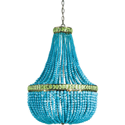 Hedy 3 Light 22 inch Pyrite Bronze/Turquoise/Jade Chandelier Ceiling Light, Marjorie Skouras Collection