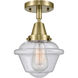 Franklin Restoration Small Oxford 1 Light 8 inch Antique Brass Flush Mount Ceiling Light in Seedy Glass