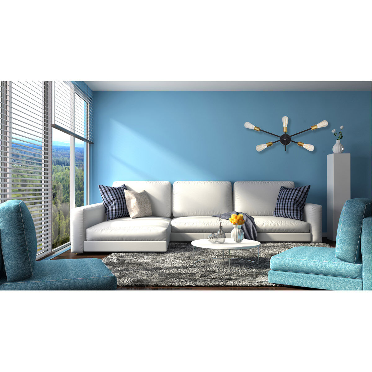 Axel 5 Light 25 inch Black and Brass Wall Sconce Wall Light