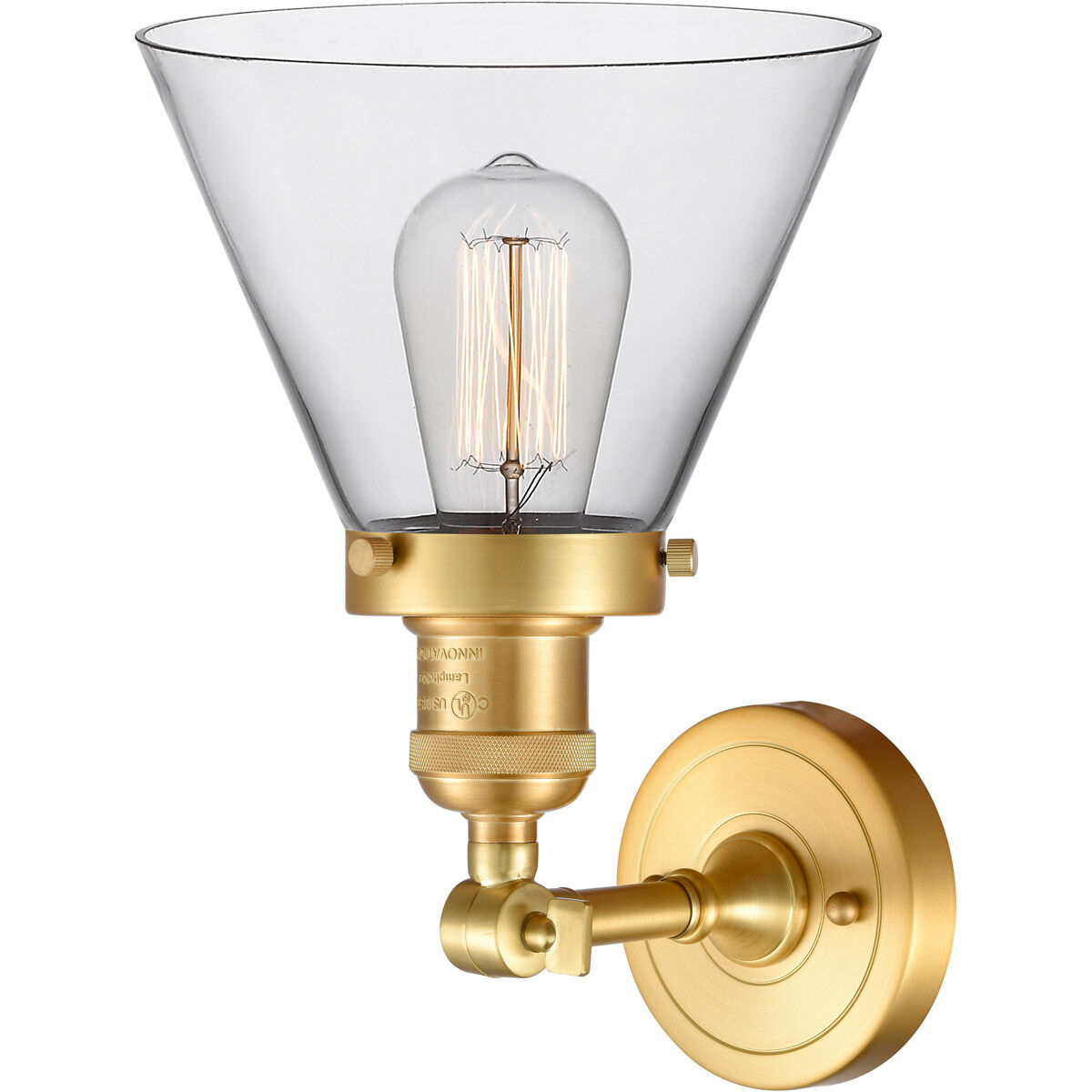 Franklin Restoration Large Cone LED 8 inch Satin Gold Sconce Wall Light in Clear Glass, Franklin Restoration