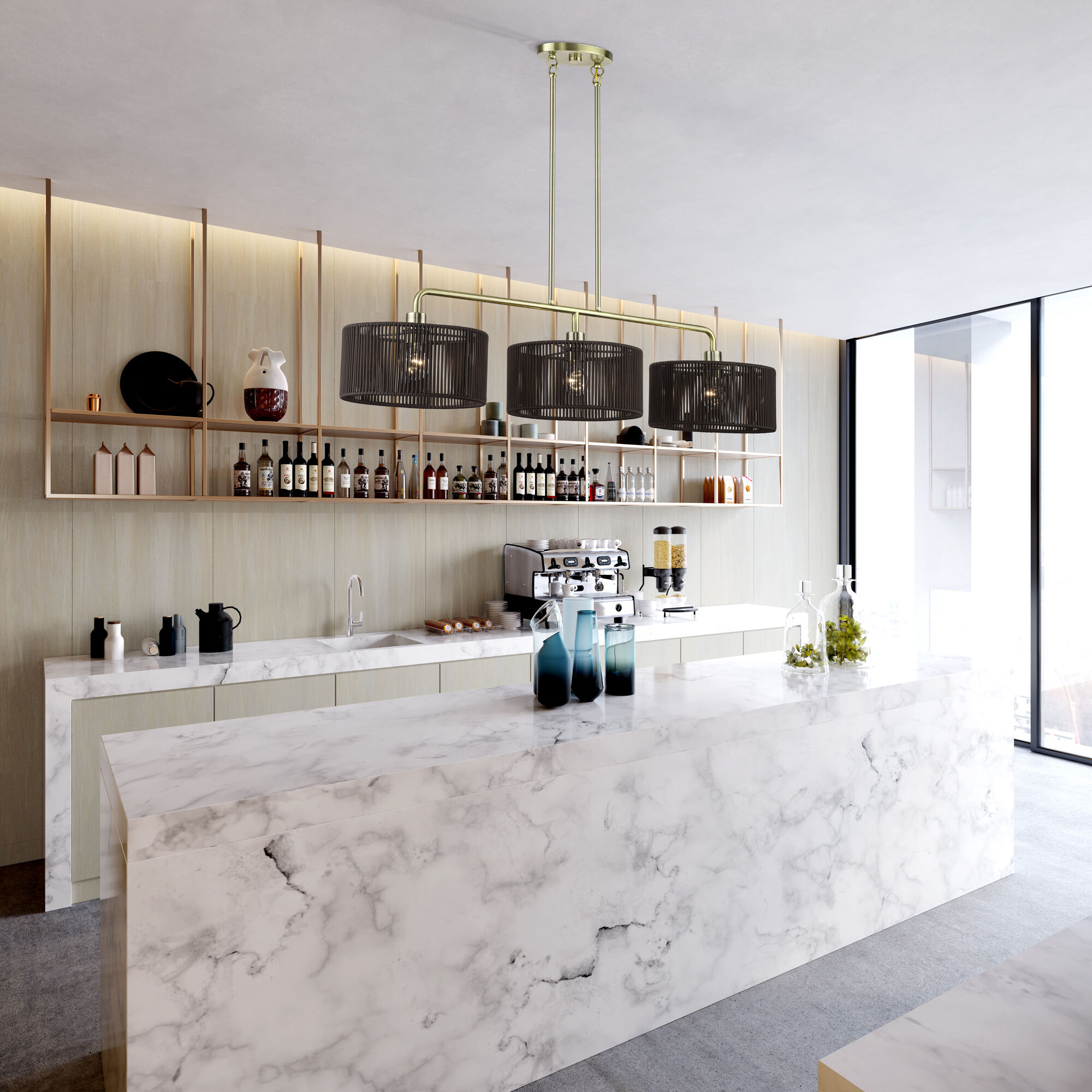 Acordia 3 Light 46 inch Antique Brass Linear Chandelier Ceiling Light, Extra Large