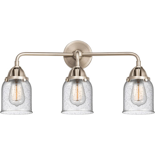 Nouveau 2 Small Bell LED 23 inch Brushed Brass Bath Vanity Light Wall Light in Seedy Glass