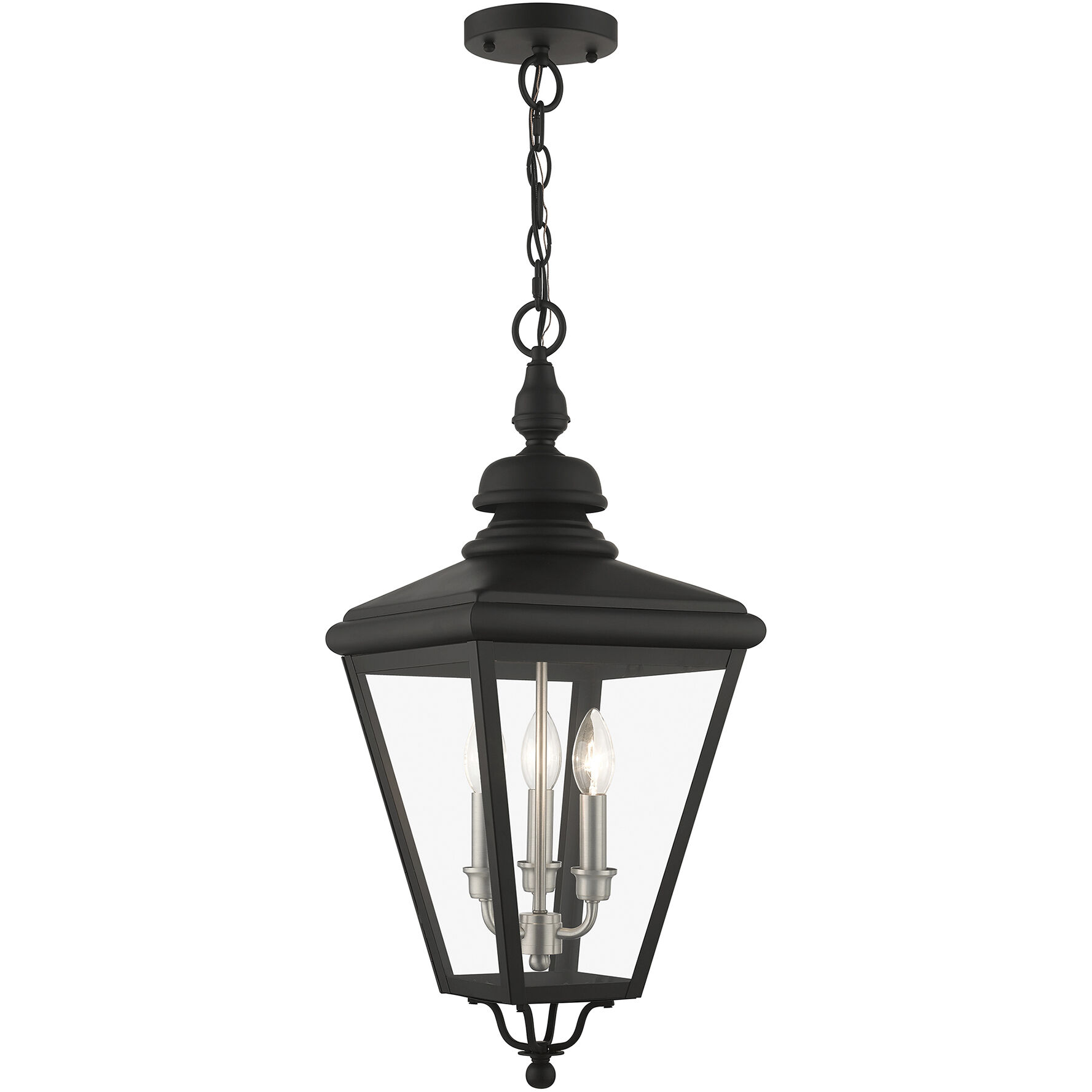Adams 3 Light 10.63 inch Black with Brushed Nickel Finish Cluster Outdoor Large Pendant Lantern Ceiling Light in Black with Brushed Nickel Accent