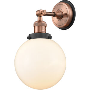 Franklin Restoration Large Beacon 1 Light 8 inch Antique Copper Sconce Wall Light in Matte White Glass