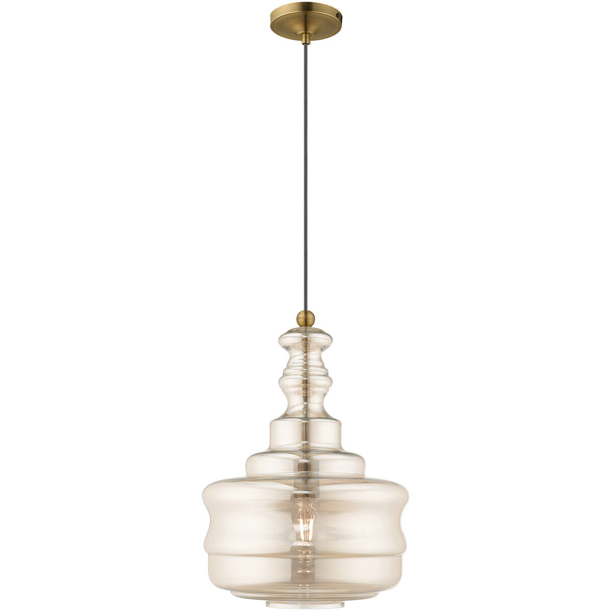 Art Glass 1 Light 13 inch Antique Brass Mini Pendant Ceiling Light