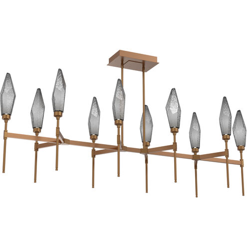 Rock Crystal LED Novel Brass Linear Pendant Ceiling Light in Chilled Smoke, 2700K LED
