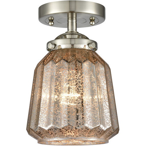 Nouveau Chatham 1 Light 6 inch Brushed Satin Nickel Semi-Flush Mount Ceiling Light in Mercury Glass, Nouveau