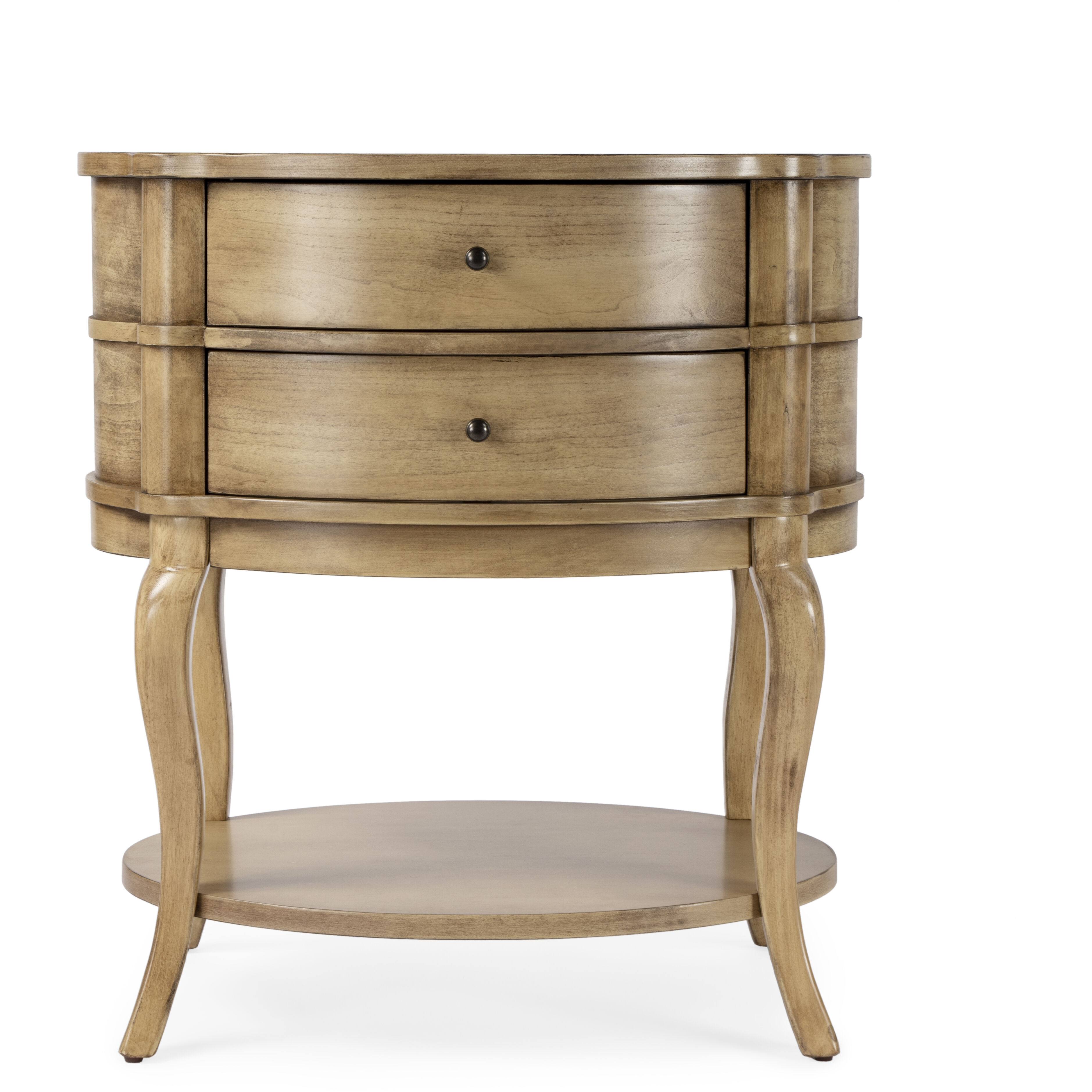 Jarvis Oval 2-Drawer Side Table in Beige