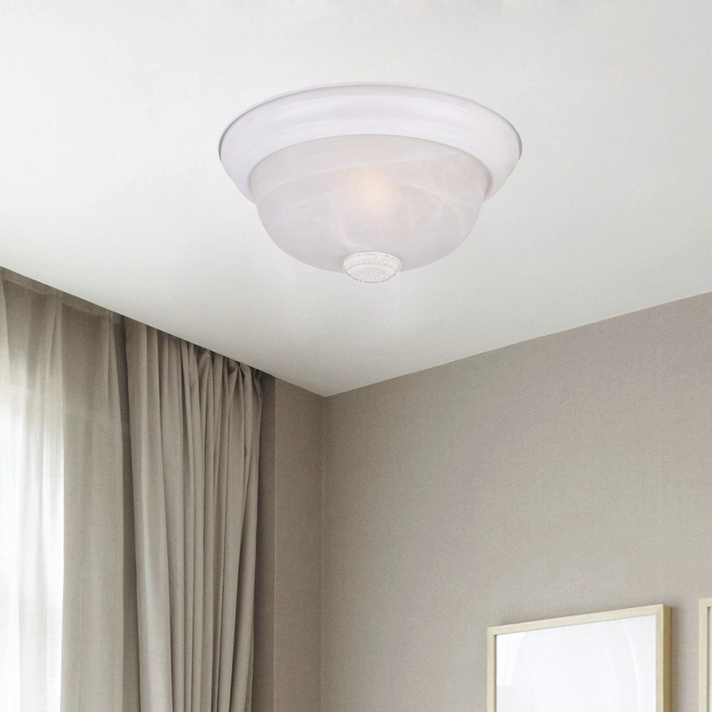Decorative 2 Light 13 inch White Flushmount Ceiling Light in White Alabaster, Medium