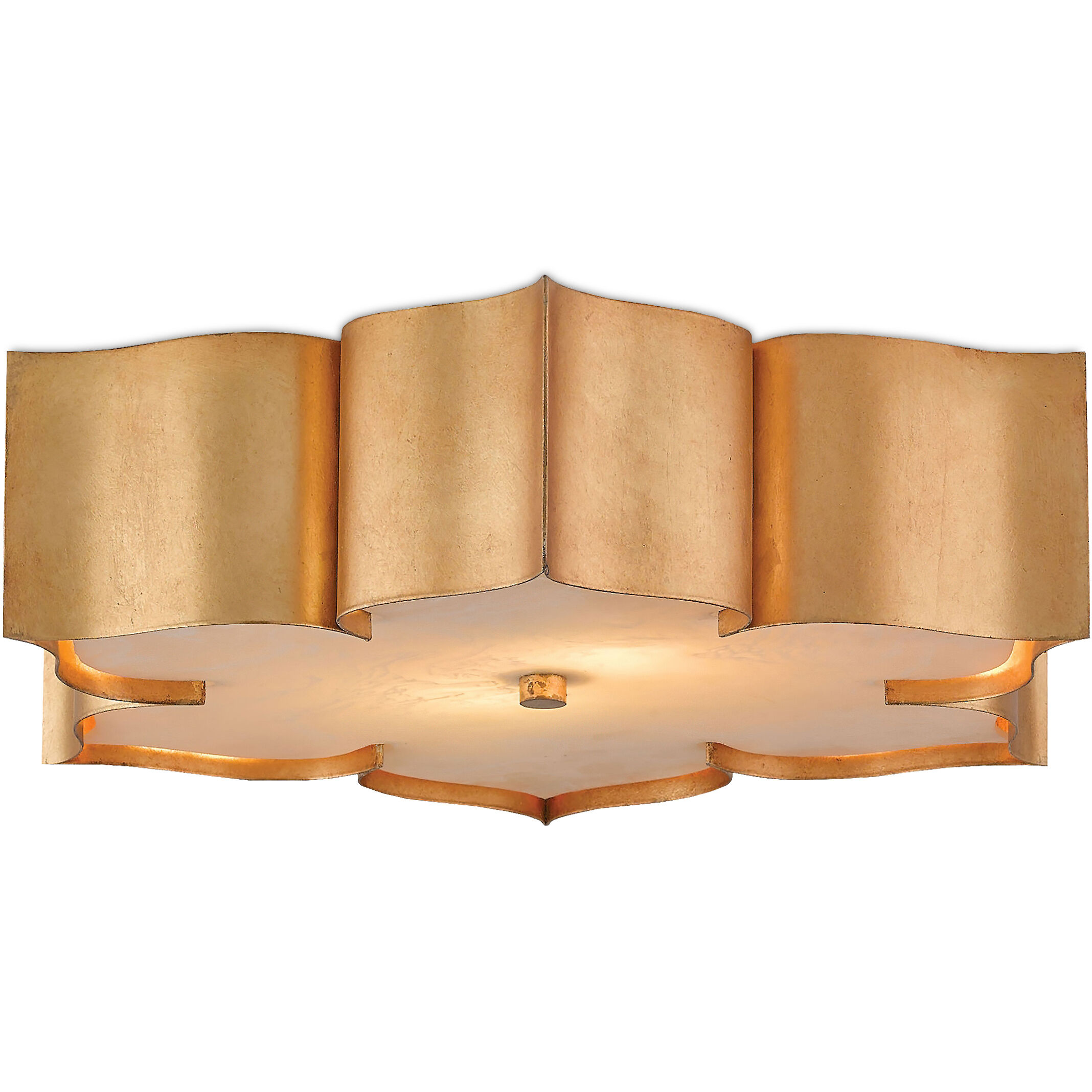 Grand Lotus 2 Light 19 inch Antique Gold Leaf Flush Mount Ceiling Light