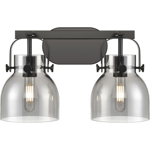 Pilaster II Bell 2 Light 17 inch Matte Black Bath Vanity Light Wall Light in Plated Smoke Glass