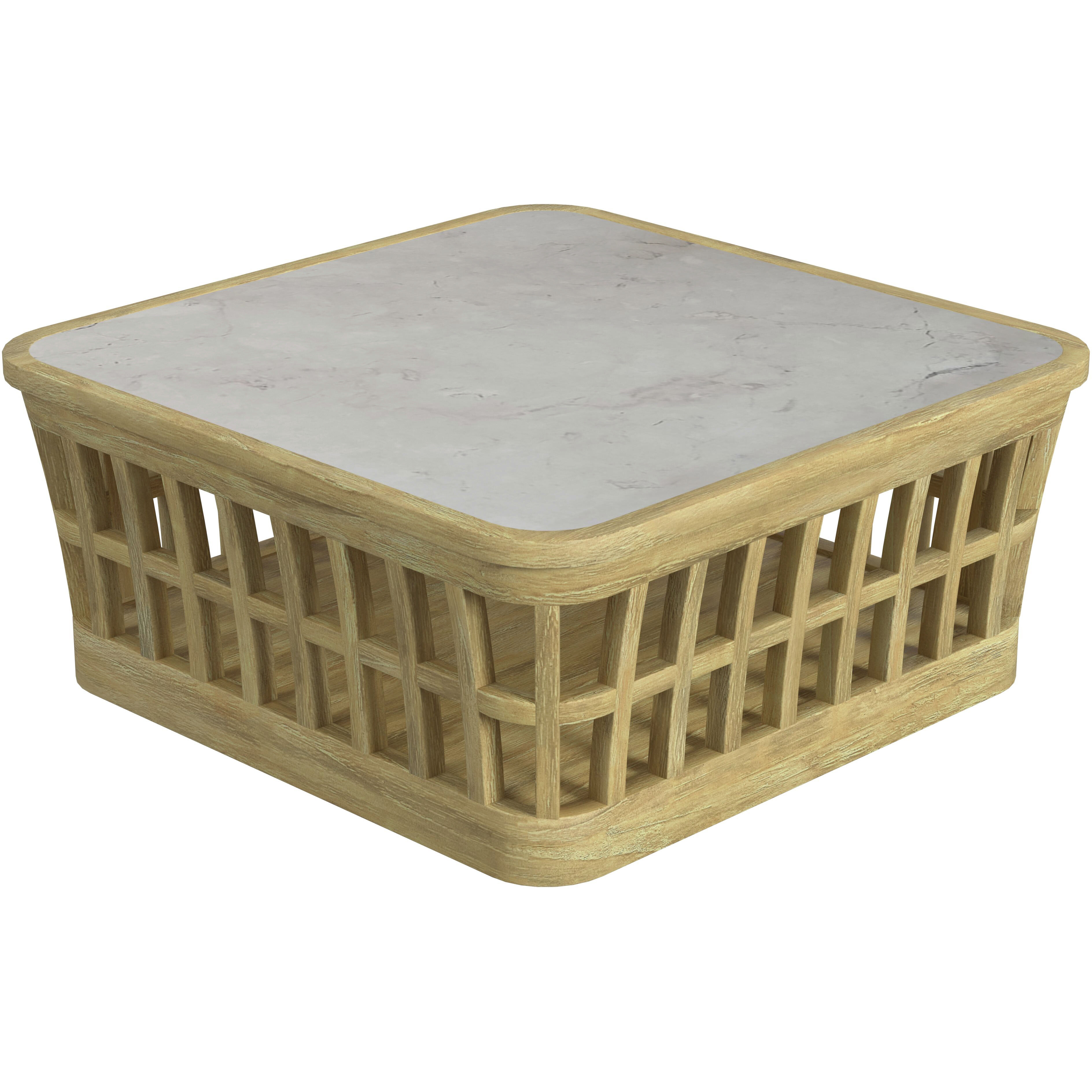 Monhegan Outdoor Teak and Marble Coffee Table in Light Brown
