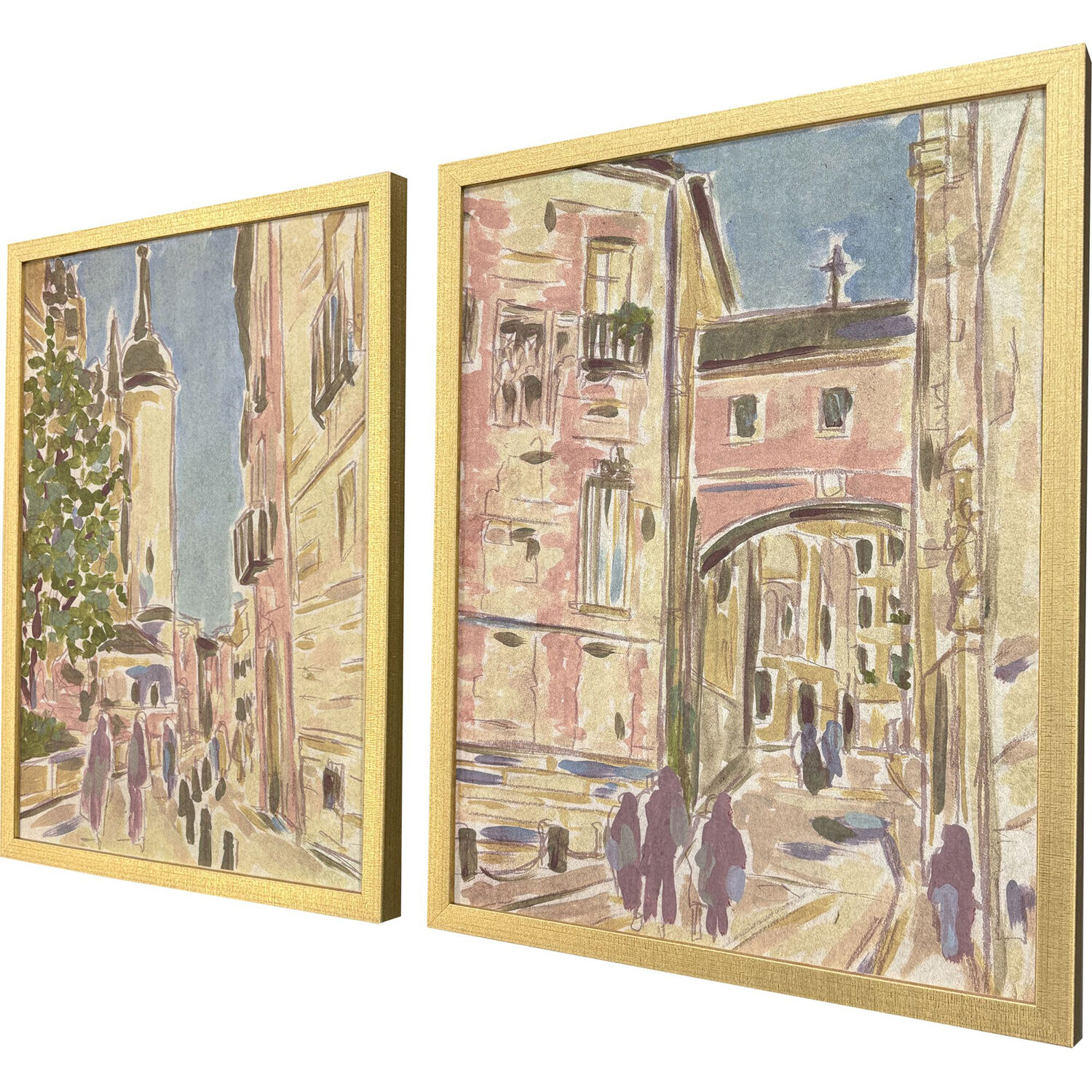 Street Scene Vibes Multi and Blue and Pink and Purple Framed Art