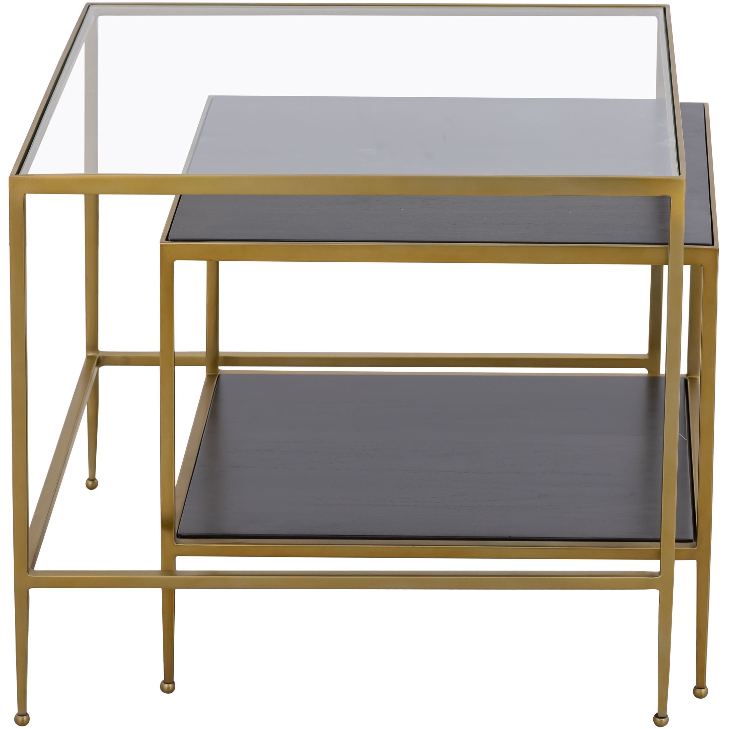 Carrick 26 X 24 inch Dark Brown with Brass and Clear Nesting Table, Set of 2