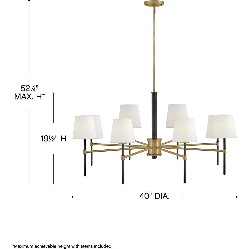 Saunders 8 Light 40 inch Black with Lacquered Brass Chandelier Ceiling Light