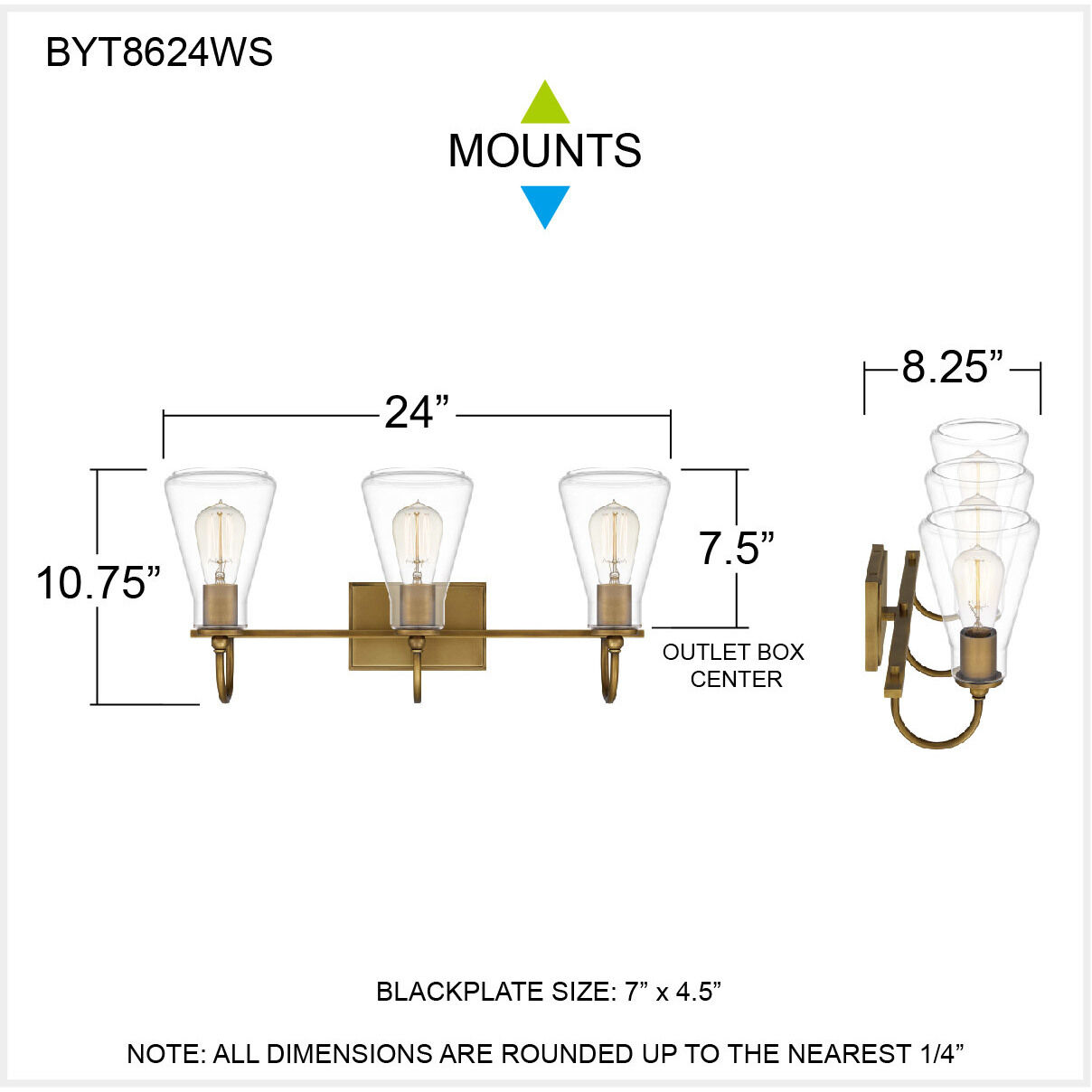 Boyton 3 Light 24 inch Weathered Brass Bath Light Wall Light