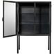 Chauncey Wide Black Iron & Clear Glass Curio Bar Cabinet