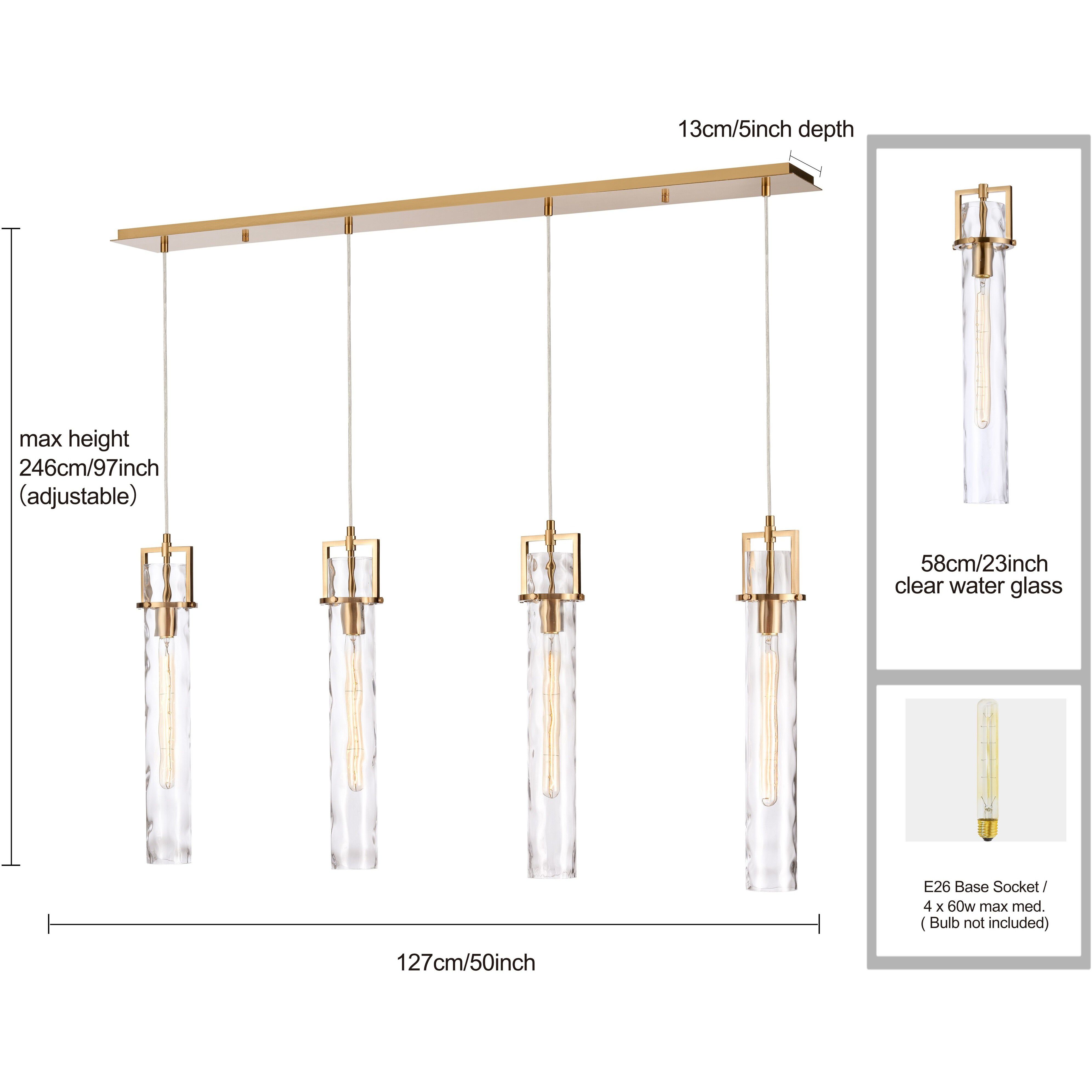 Jayden 4 Light 50 inch Lacquered Gold Linear Chandelier Ceiling Light