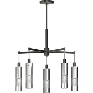 Grid 3 5 Light 24 inch Coal With Brushed Nickel Chandelier Ceiling Light