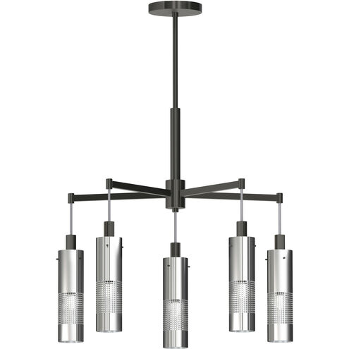 Grid 3 5 Light 24 inch Coal With Brushed Nickel Chandelier Ceiling Light