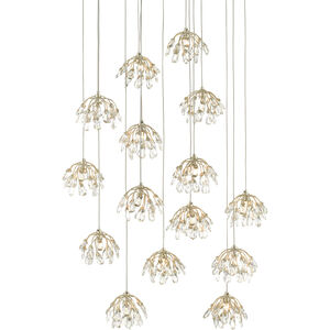 Crystal Bud 15 Light 21 inch Painted Silver/Contemporary Silver Leaf Multi-Drop Pendant Ceiling Light