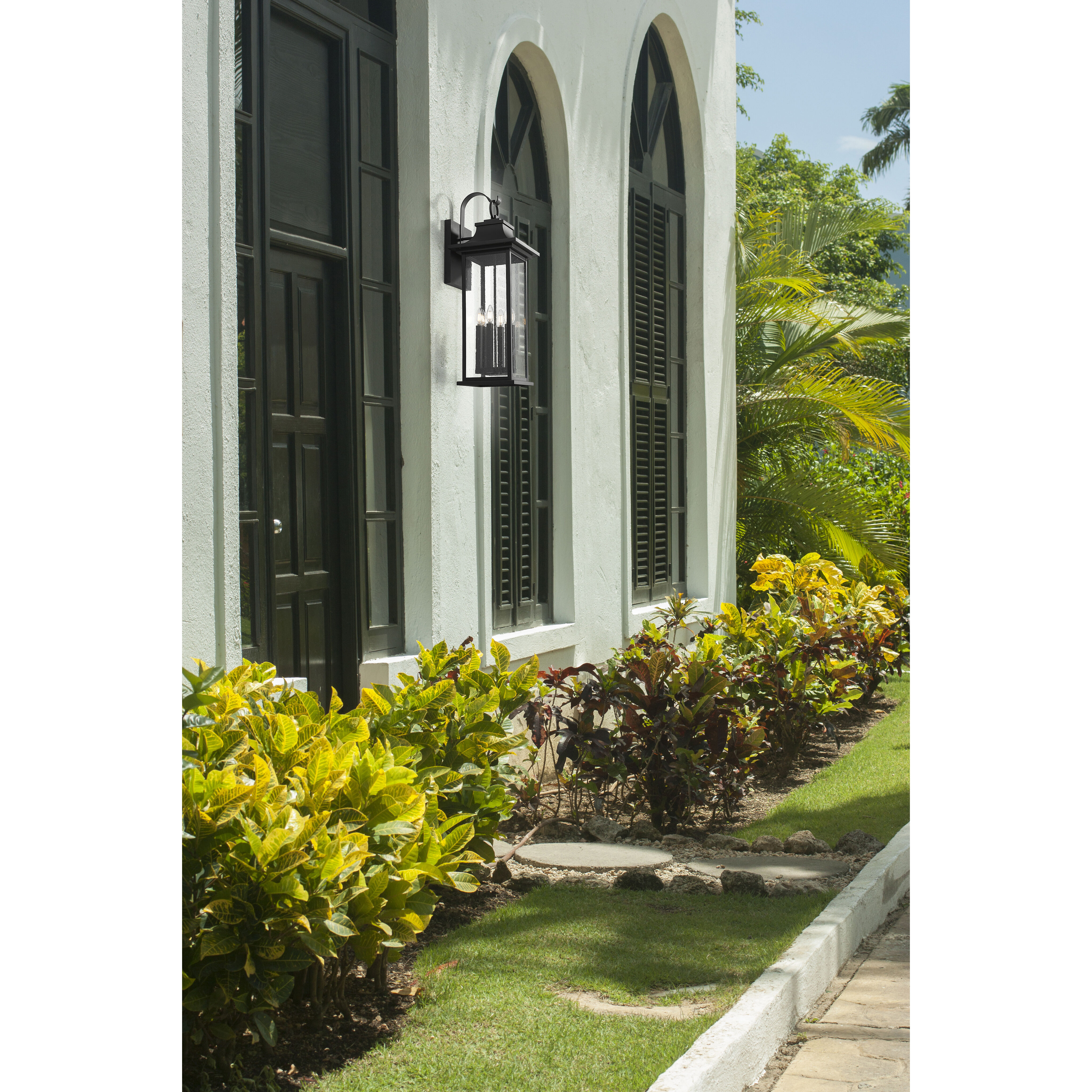 Tiberius 6 Light 34 inch Black Outdoor Wall Light in Clear Seedy Glass