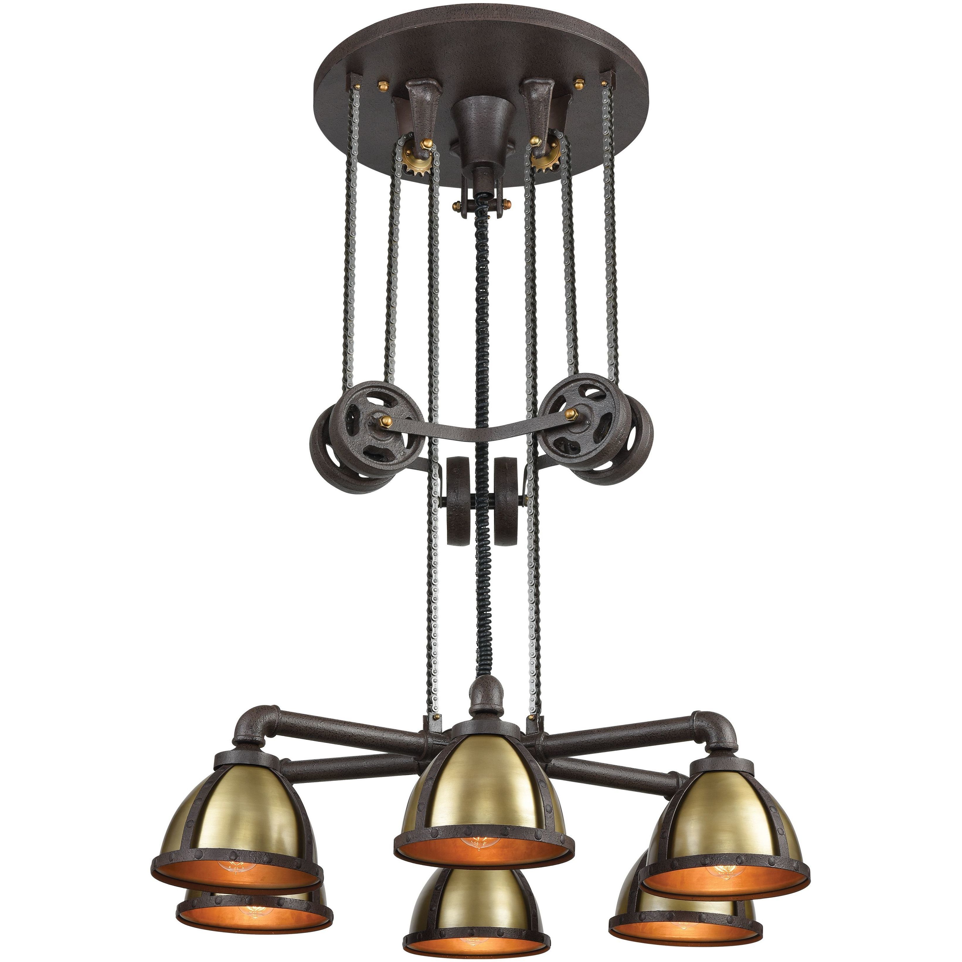 Torque 6 Light 36 inch Vintage Bronze with Satin Brass Chandelier Ceiling Light