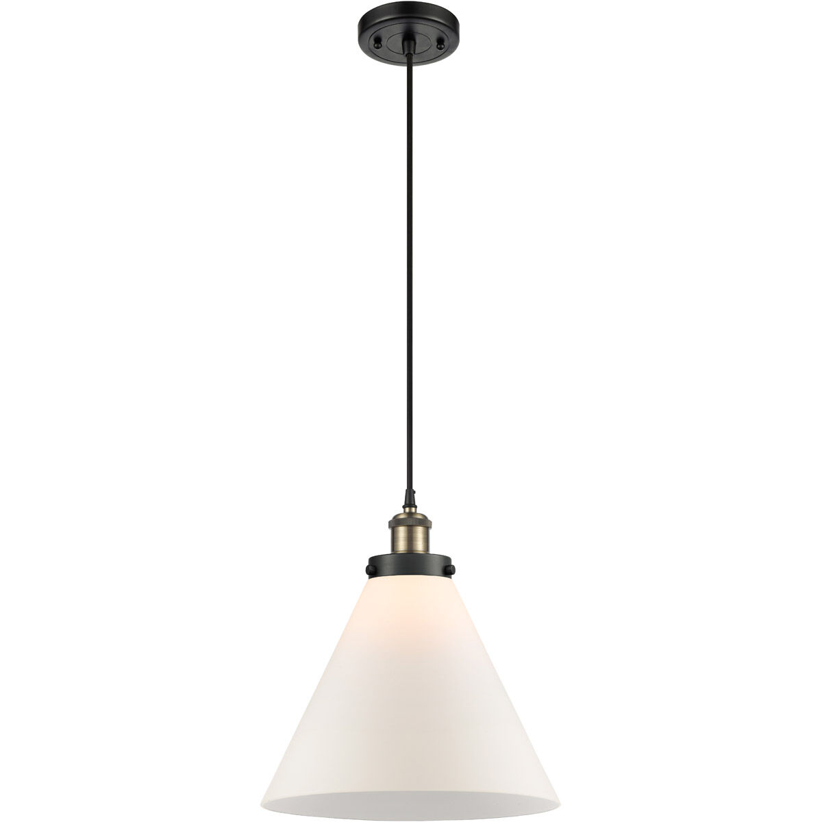 Ballston X-Large Cone 1 Light 8 inch Black Antique Brass Mini Pendant Ceiling Light in Matte White Glass