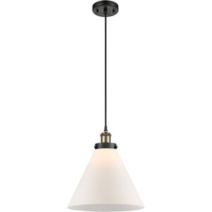 Ballston X-Large Cone LED 8 inch Black Antique Brass Mini Pendant Ceiling Light in Matte White Glass