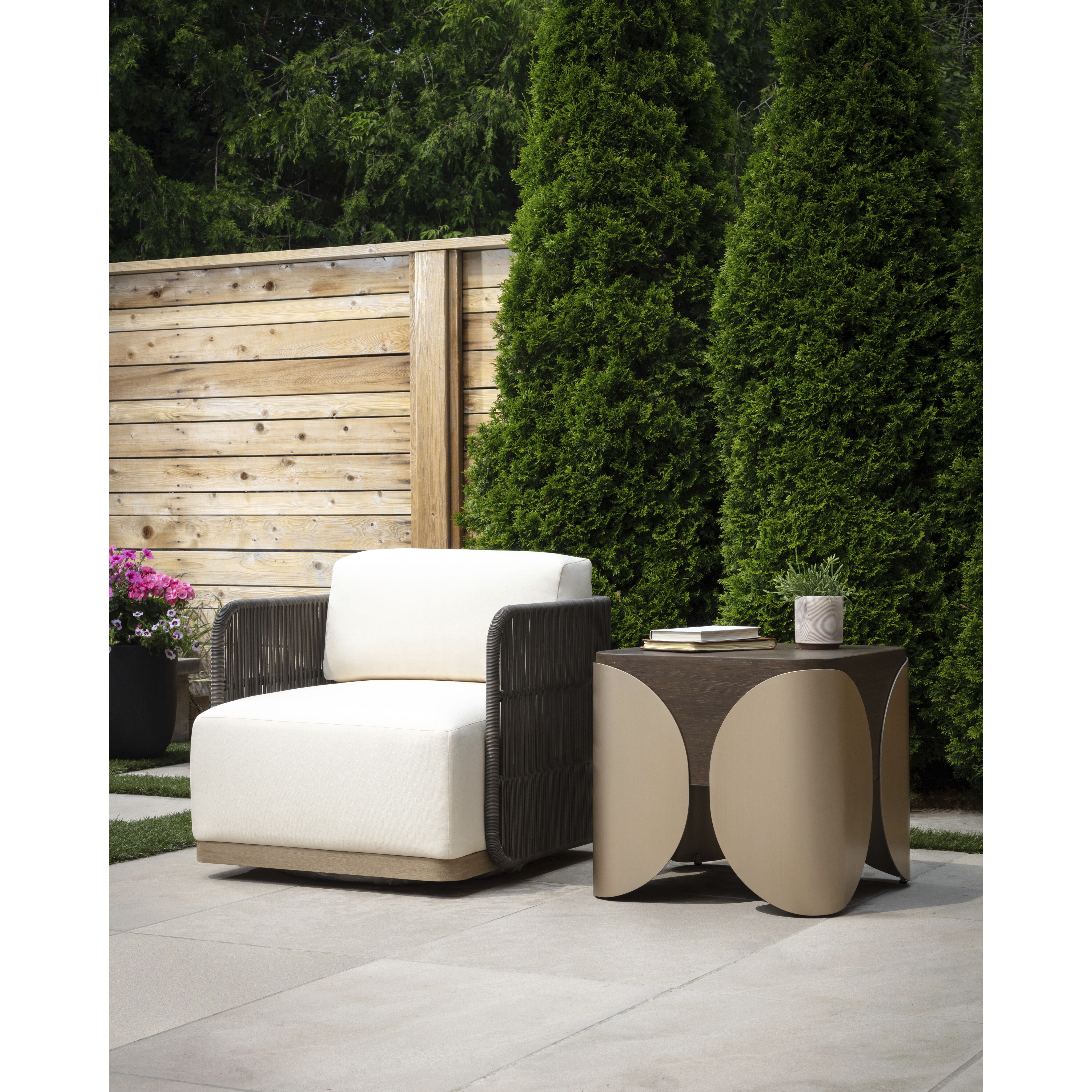 Ravenna Stinson Cream Outdoor Swivel Armchair, Swivel