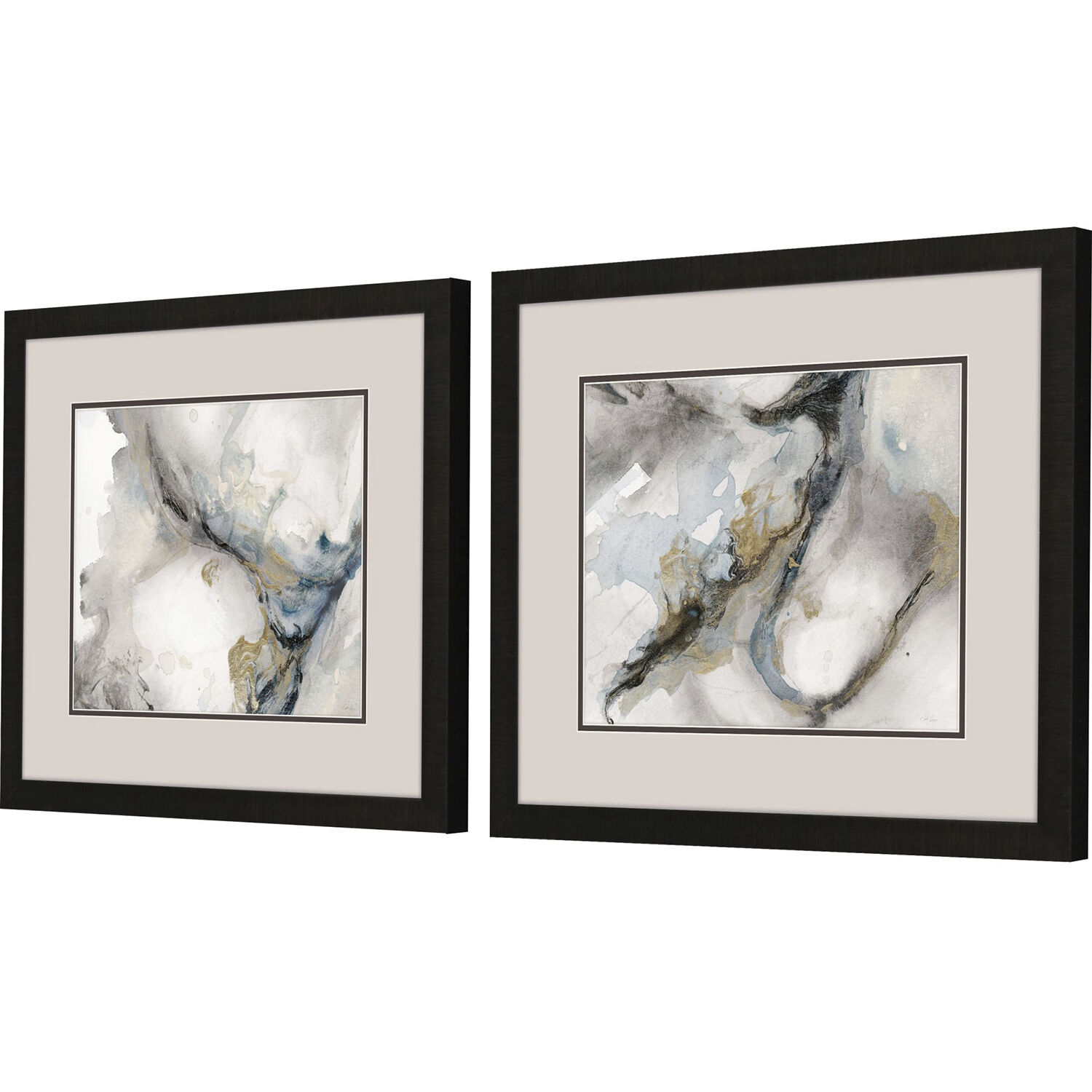 Abstract Teal and Gray and Metallic and Beige Framed Art, Propac