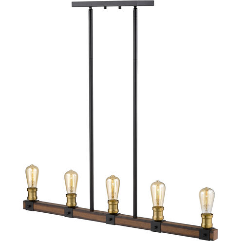 Kirkland 5 Light 36 inch Rustic Mahogany Linear Chandelier Ceiling Light