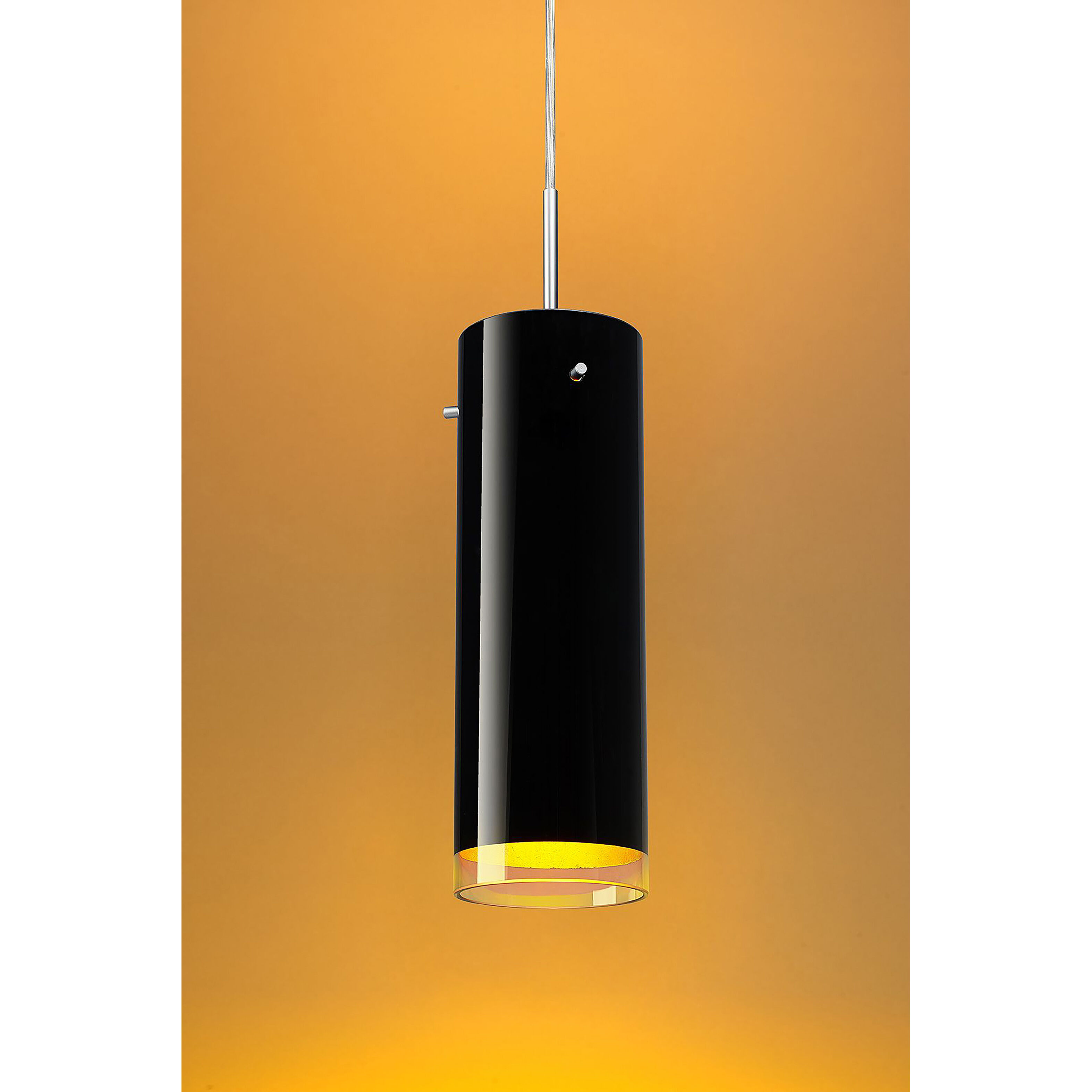 Cyrus 4 inch Matte Chrome Pendant Ceiling Light in Black Outer/Gold Inner Glass