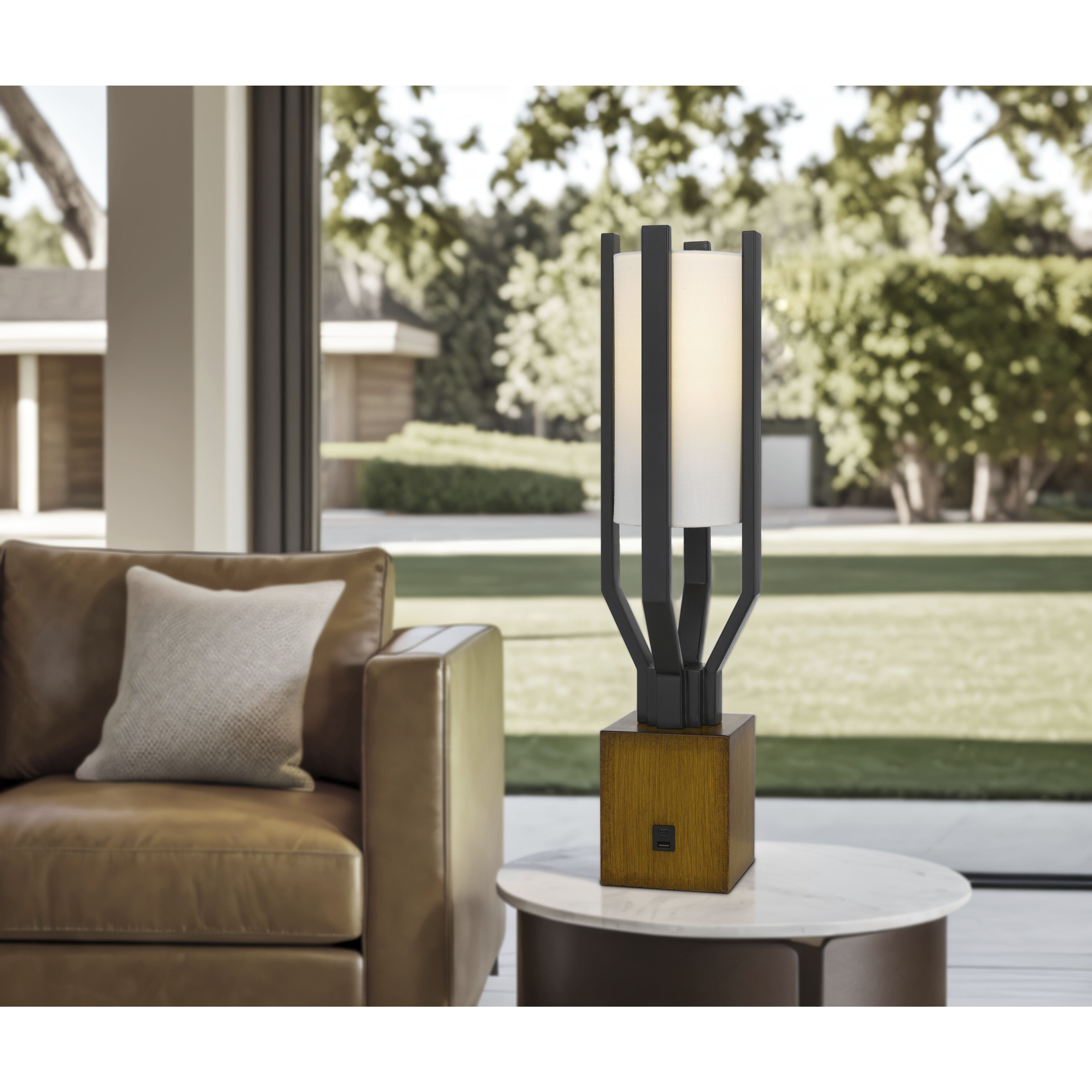 Woodsmere 25 inch 9 watt Matte Black and Wood Table Lamp Portable Light