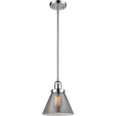 Franklin Restoration Large Cone 1 Light 8 inch Polished Chrome Mini Pendant Ceiling Light in Plated Smoke Glass, Franklin Restoration