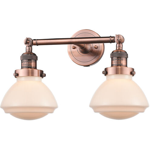 Franklin Restoration Olean 2 Light 17 inch Antique Copper Bath Vanity Light Wall Light in Matte White Glass, Franklin Restoration