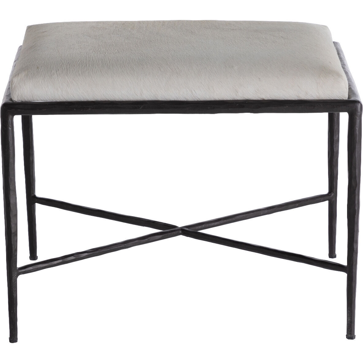 Devoe 19 inch Natural Ivory Hide / Gunmetal Bronze Ottomans Stool