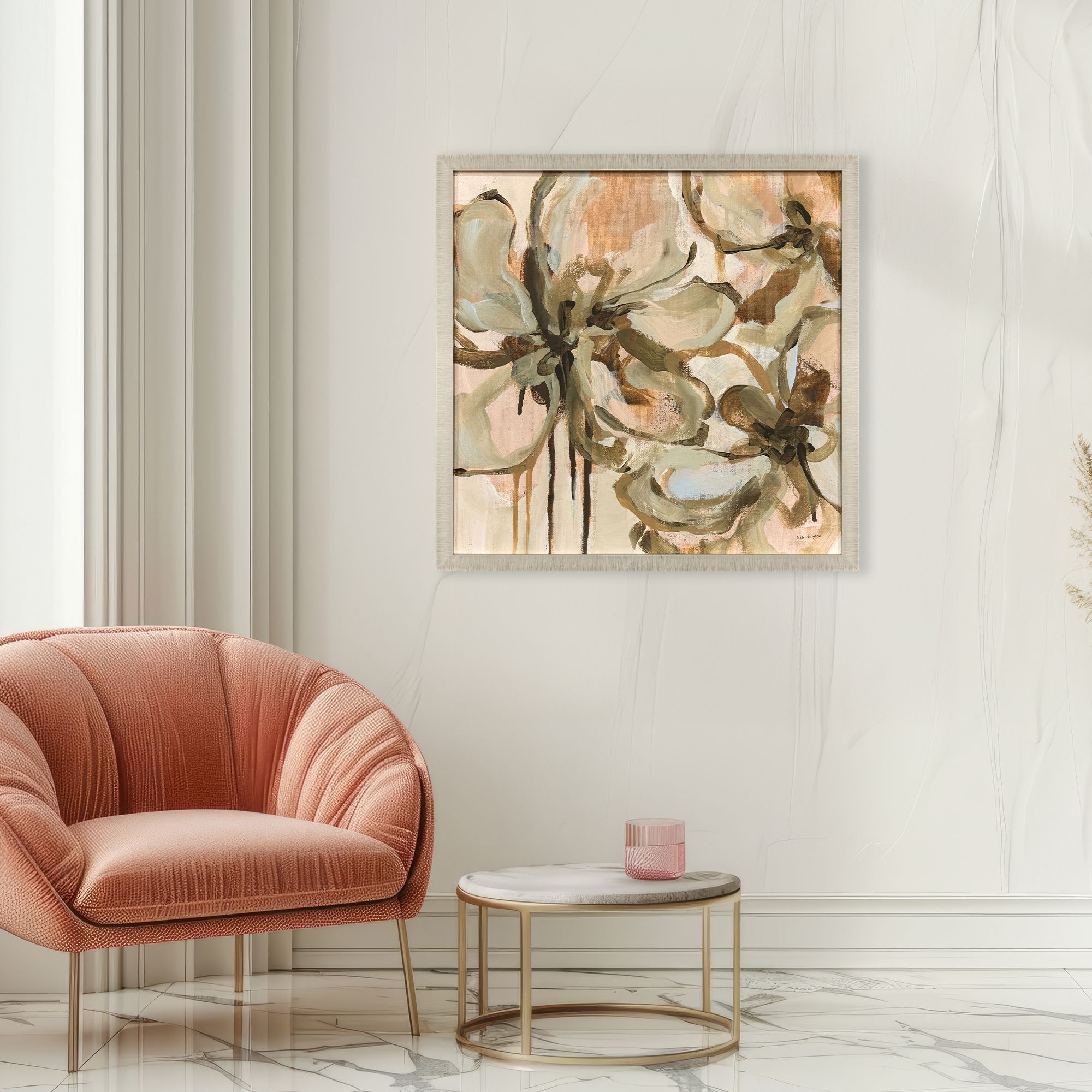 Petal Play Green and Brown and Multi and Pink Framed Art