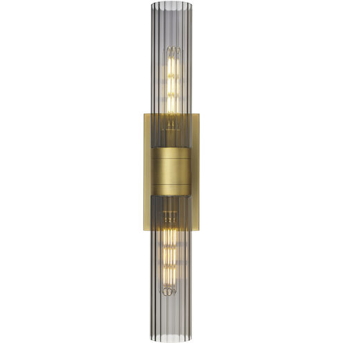 Empire 2 Light 24.75 inch Brushed Brass Bath Vanity Light Wall Light in Plated Smoke Glass