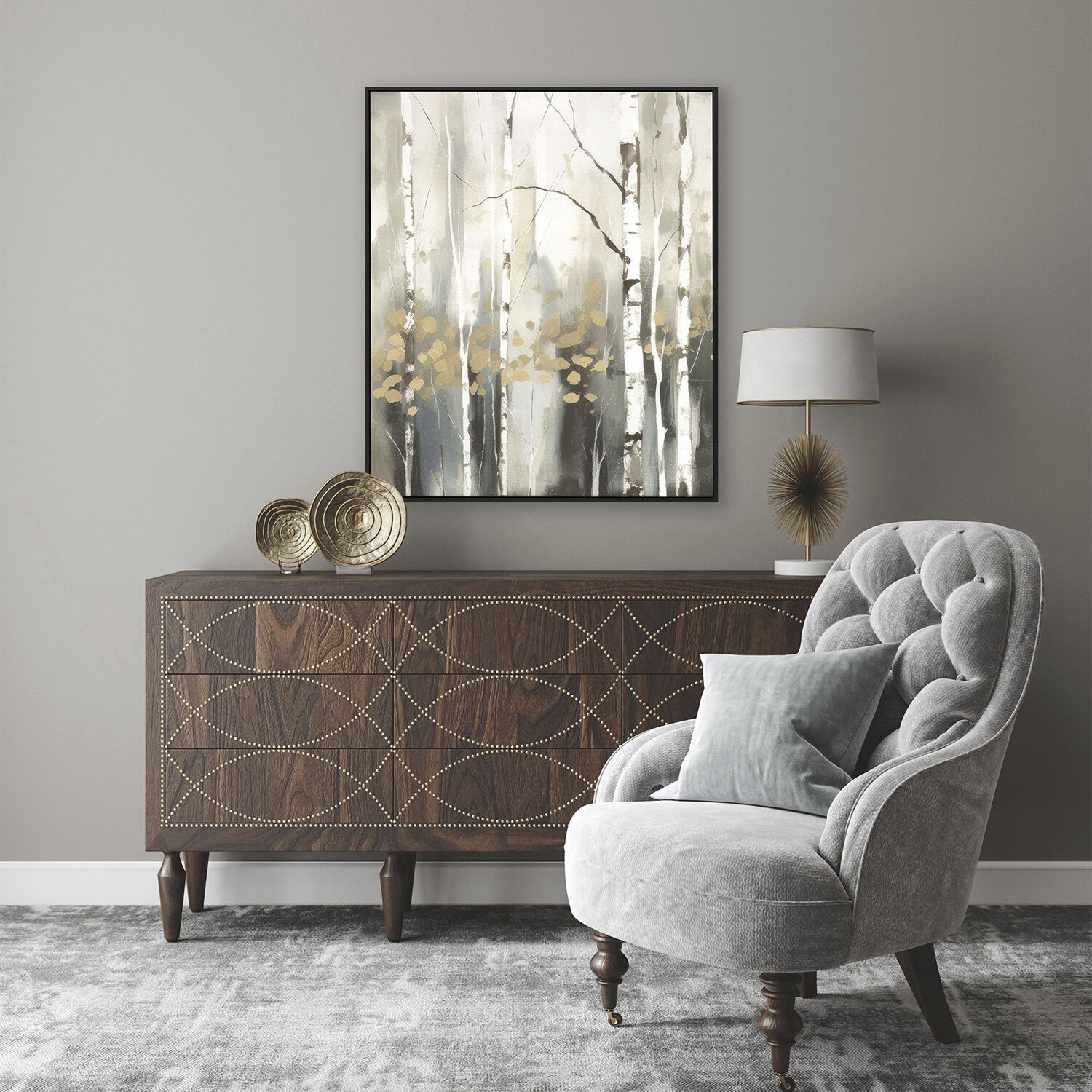 Birch Silhouette Beige and Brown and Green and Neutral Canvas, Propac