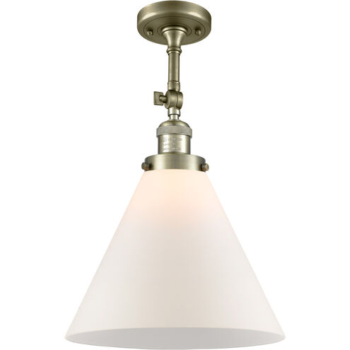 Franklin Restoration X-Large Cone 1 Light 12 inch Antique Brass Semi-Flush Mount Ceiling Light in Incandescent, Matte White Glass, Franklin Restoration