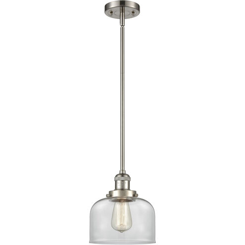Franklin Restoration Bell LED 8 inch Brushed Satin Nickel Mini Pendant Ceiling Light in Clear, Franklin Restoration