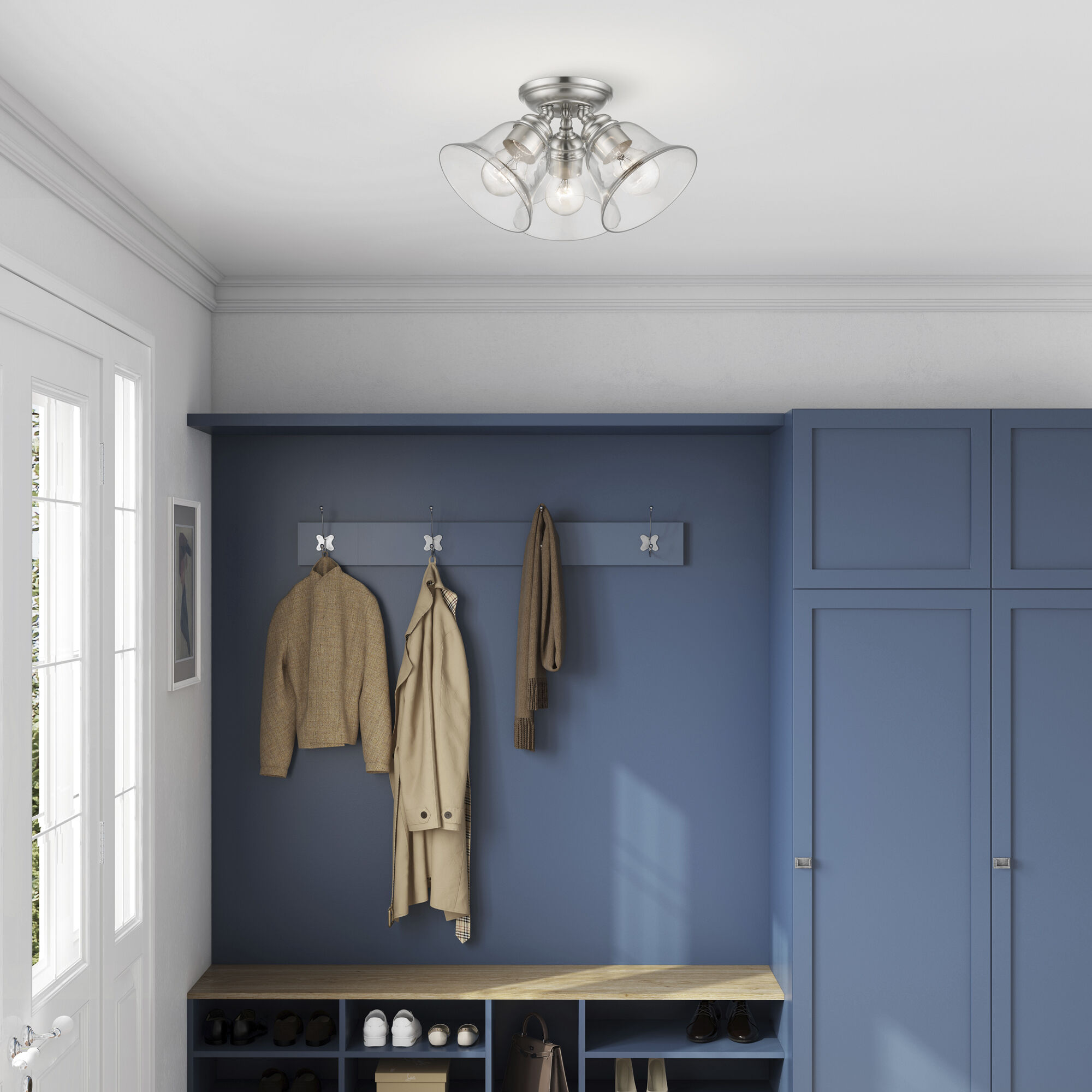 Moreland 3 Light 15 inch Brushed Nickel Semi-Flush Ceiling Light, Large