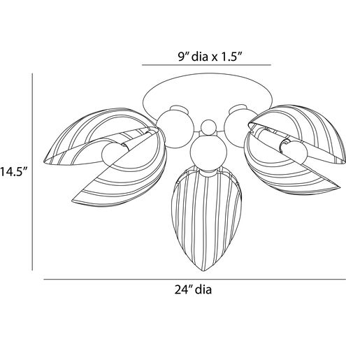 Inessa 3 Light 24 inch Vintage Brass Flush Mount Ceiling Light