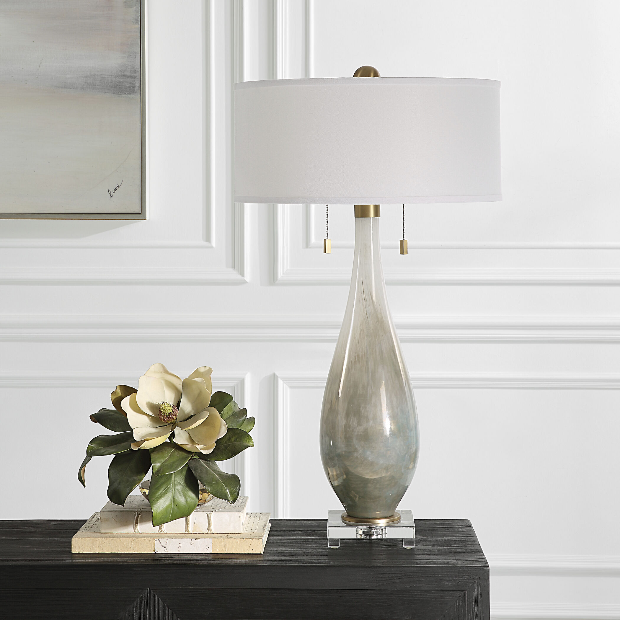 Cardoni 32.25 inch 60 watt White and Smoked Bronze with Brushed Brass Table Lamp Portable Light