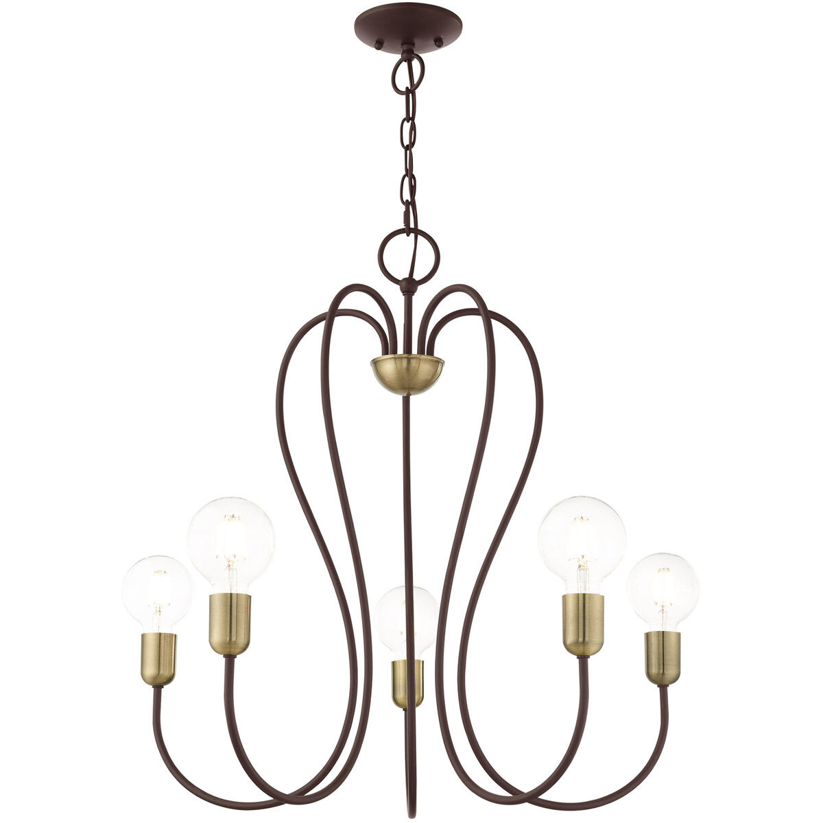 Lucerne 5 Light 24 inch Bronze with Antique Brass Accents Chandelier Ceiling Light