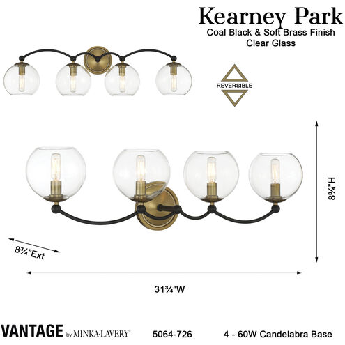 Vantage Kearney Park 4 Light 31.13 inch Coal and Soft Brass Bath Vanity Wall Light