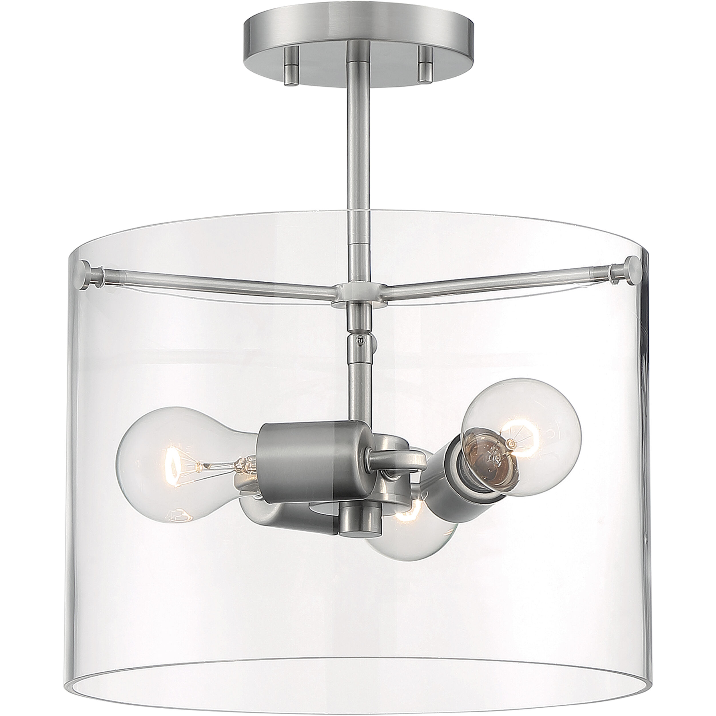 Sommerset 3 Light 12 inch Brushed Nickel Semi Flush Mount Fixture Ceiling Light