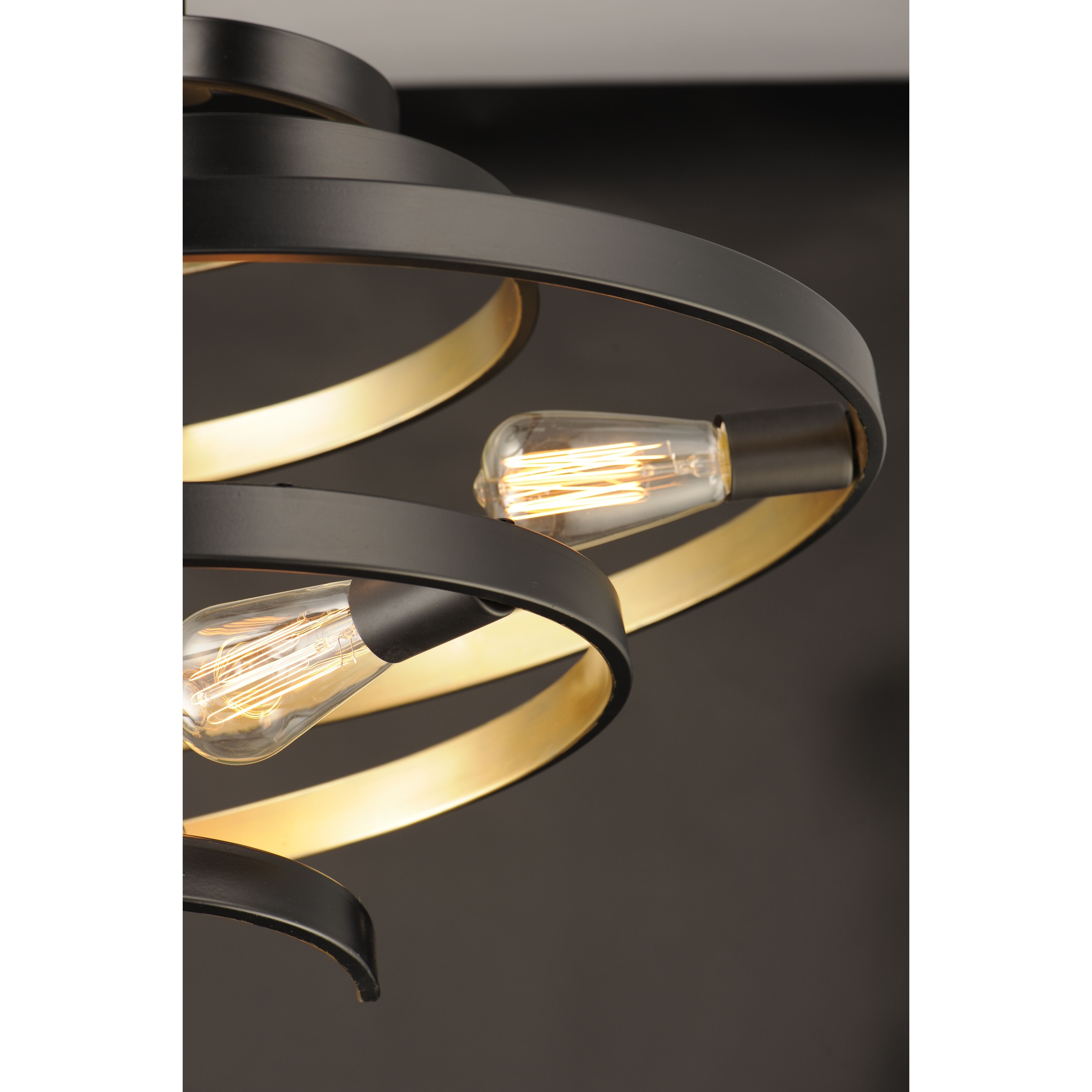 Twister 3 Light 16 inch Black/Gold Semi-Flush Mount Ceiling Light